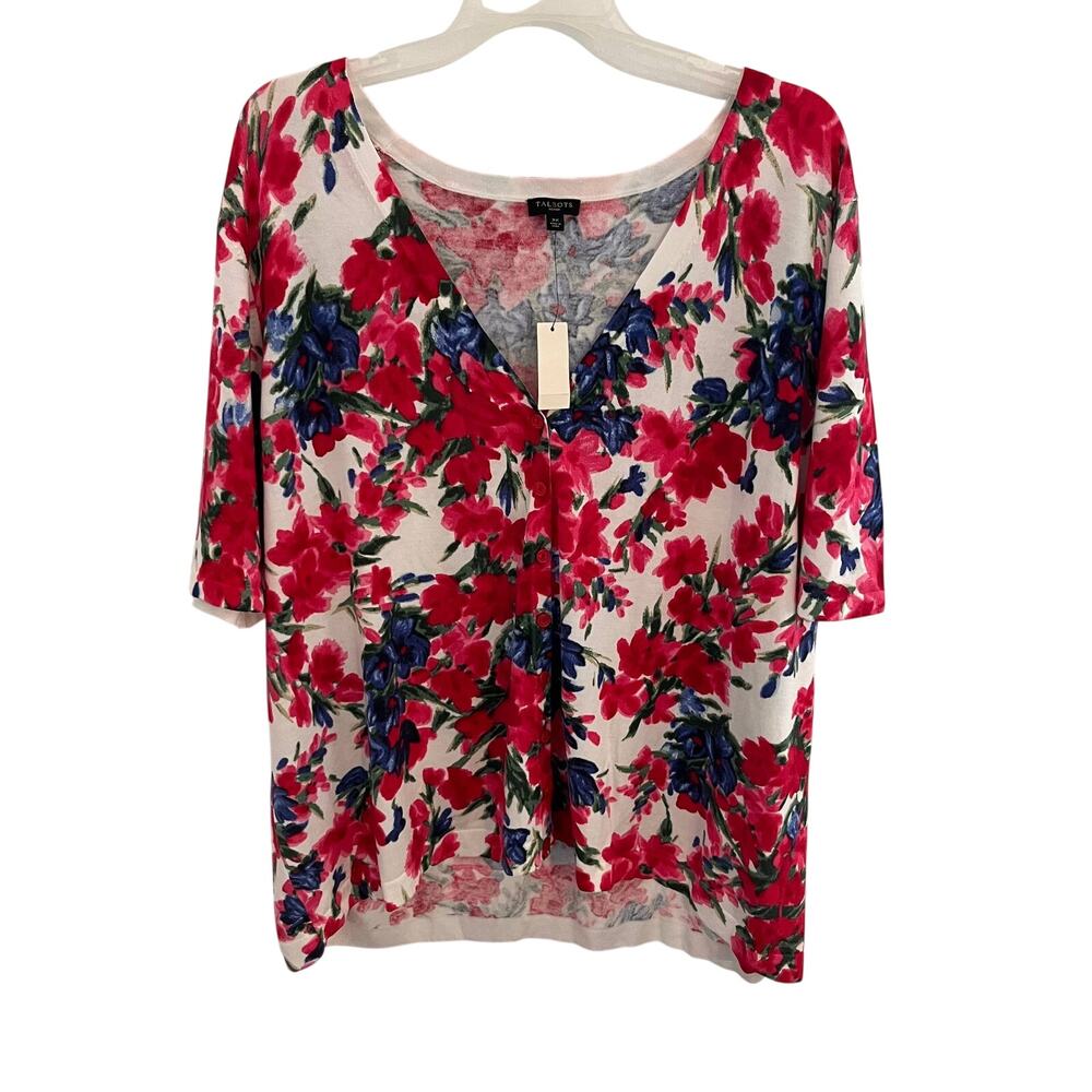 Talbots Cardigan Womens Sz 3X Pink Floral Career Sweater Coastal Grandmother NWT